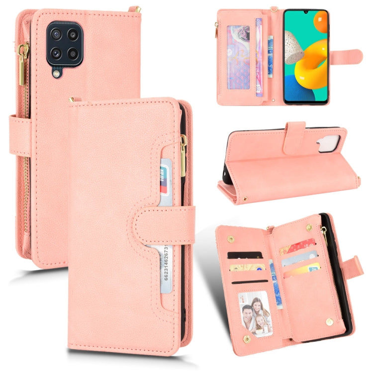 Pink litchi-textured zipper leather phone wallet case with card slots