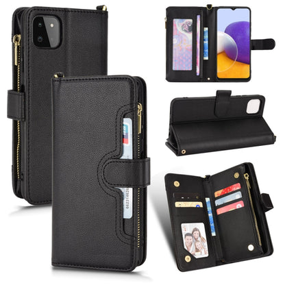 Black litchi-textured zipper leather phone wallet case with card slots