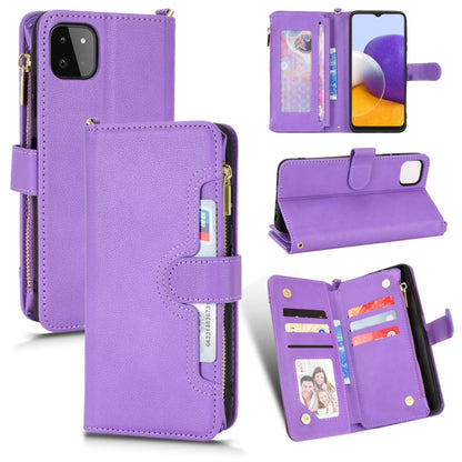 Purple litchi-textured zipper leather phone wallet case with card slots