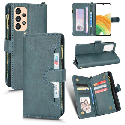 Teal litchi-texture zipper wallet phone case with card slots and magnetic stand