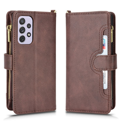 Brown litchi texture leather phone case with zipper and card slot wallet cover