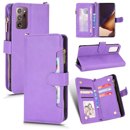 Purple litchi-texture leather phone case with zipper and flip card-slot cover