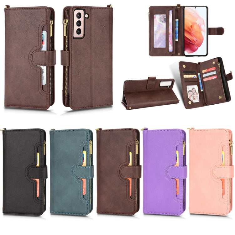 Assorted color litchi-texture zipper leather phone cases with card slots and flip stand