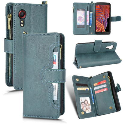 Teal leather phone wallet case with zipper, flip cover, and card slots