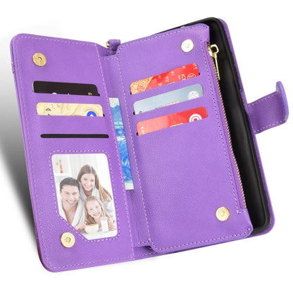 Purple leather phone wallet case interior with card slots and snap closure