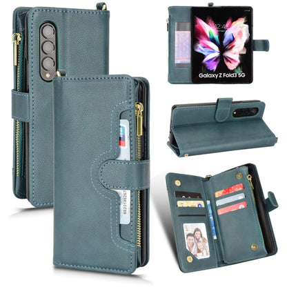 Teal litchi-texture leather zipper folio phone case with card slots and stand