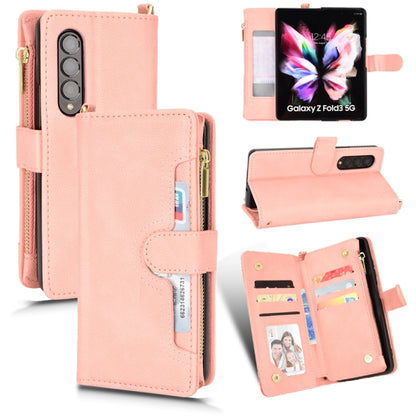 Peach-pink litchi-texture leather zipper folio phone case with card slots and stand