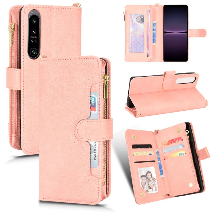 Peach litchi-textured zipper leather phone wallet case with card slots