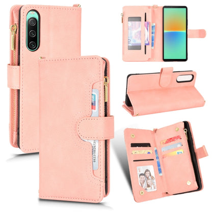 Pink litchi-texture zipper wallet phone case with card slots and magnetic stand