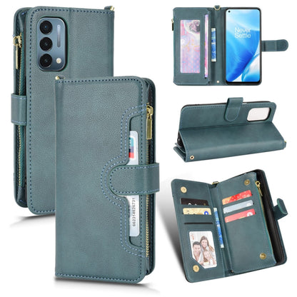 Teal litchi-texture zipper wallet phone case with card slots and magnetic stand