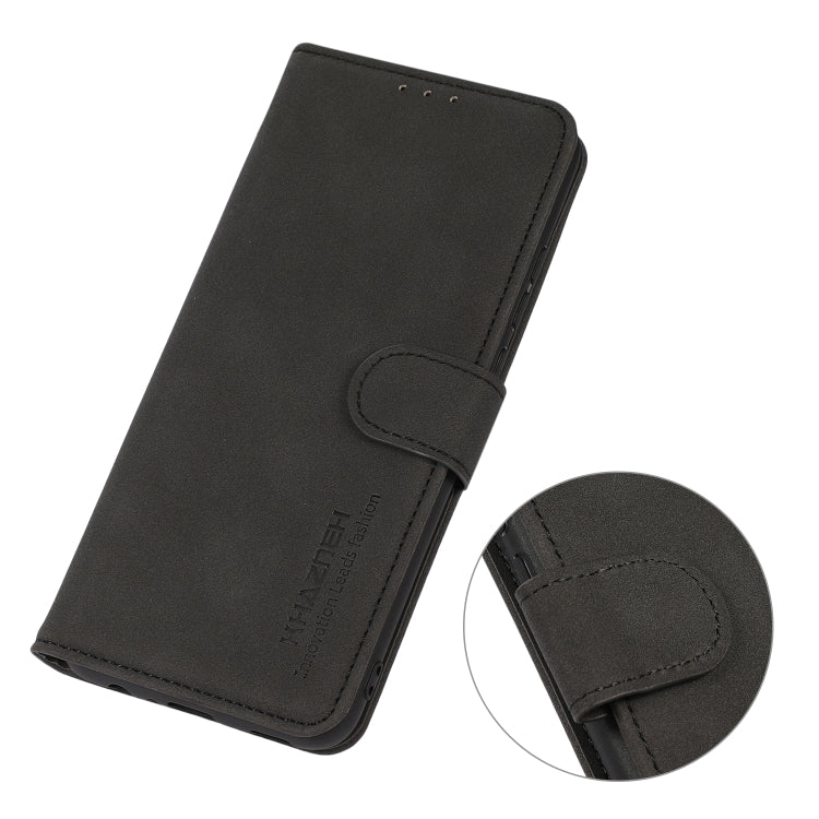 Black matte texture leather folio phone case with stitched flap closure
