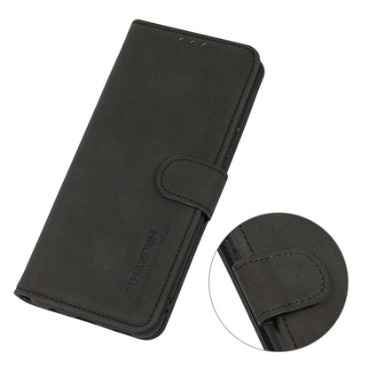 Black matte texture leather folio phone case with stitched flap closure
