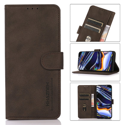 Matte leather phone flip case in brown with card slots and kickstand view, magnetic closure