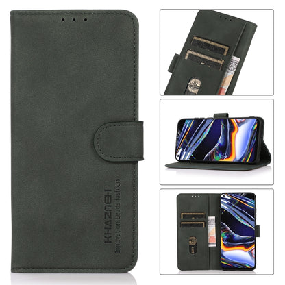 Matte leather phone flip case in dark green with card slots and kickstand view, magnetic closure