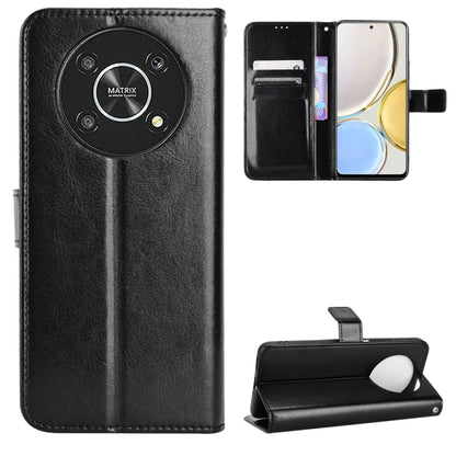 Black crazy horse texture flip phone leather case with circular camera cutout