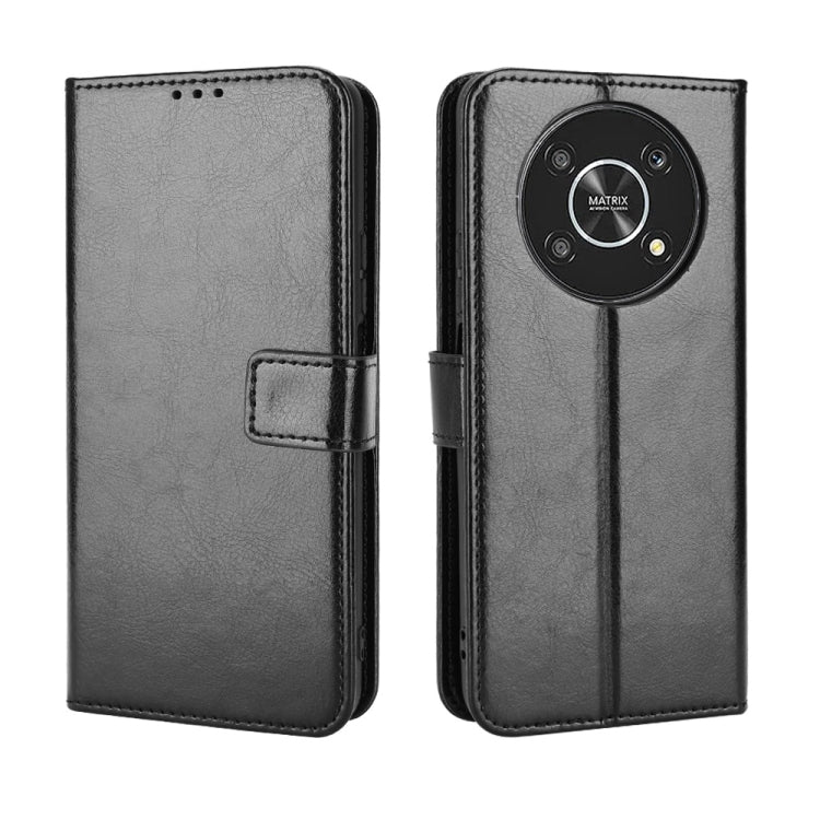 Dark gray crazy horse texture flip phone leather case with camera circle and side strap