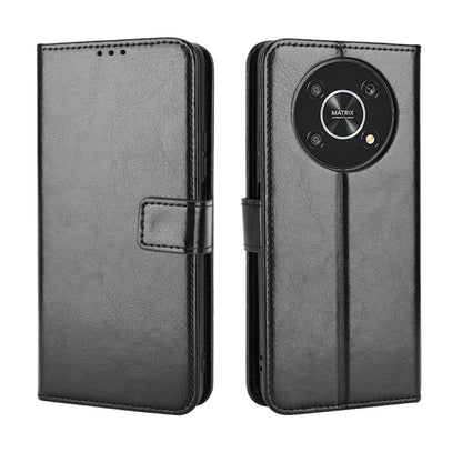 Dark gray crazy horse texture flip phone leather case with camera circle and side strap