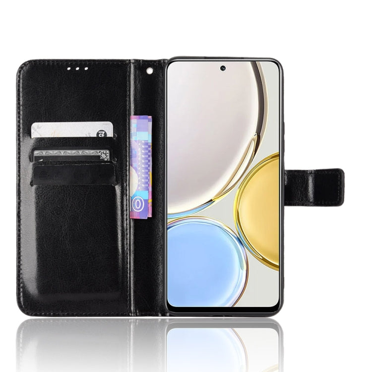 Black crazy horse texture flip phone leather case, front opened with card slots