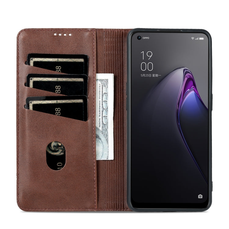 Dark brown flip phone case wallet interior with card slots and a coin pocket.