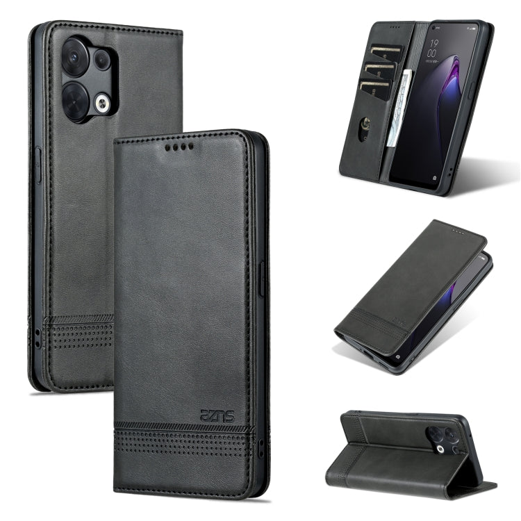 AZNS magnetic flip leather phone case, dark gray with stitched edges and cutouts