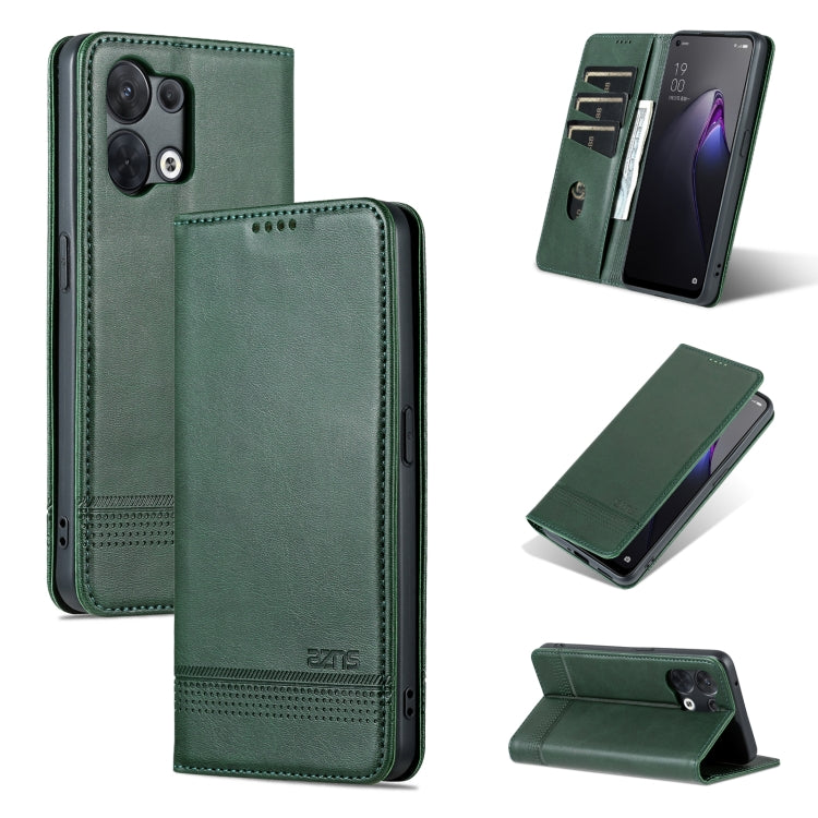 AZNS magnetic flip leather phone case, dark green with stitched seams and flip stand