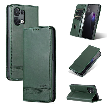 AZNS magnetic flip leather phone case, dark green with stitched seams and flip stand