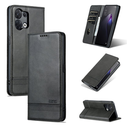 AZNS magnetic flip leather phone case, dark gray with flip cover open as stand