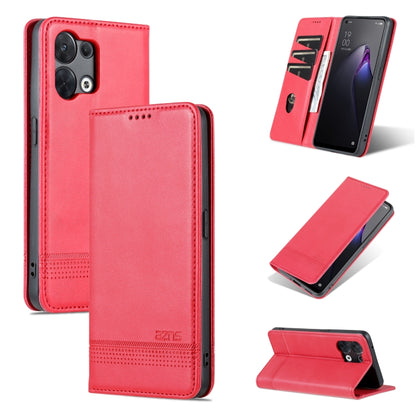 AZNS magnetic flip leather phone case, red with front flap folded into stand