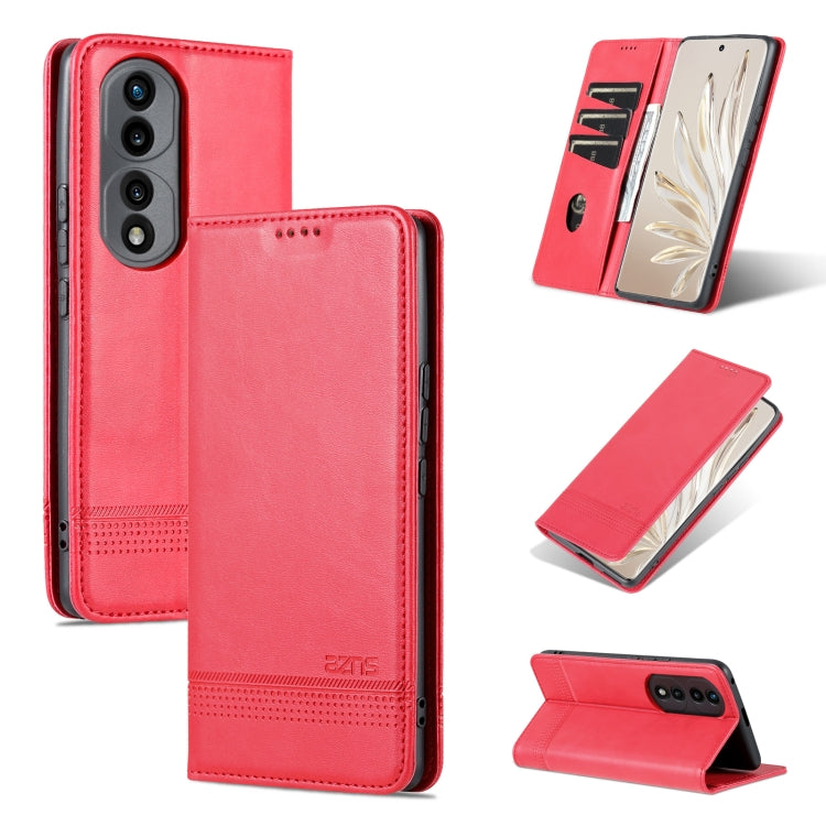 Red magnetic flip leather phone case with card slot and stand, rear camera cutouts