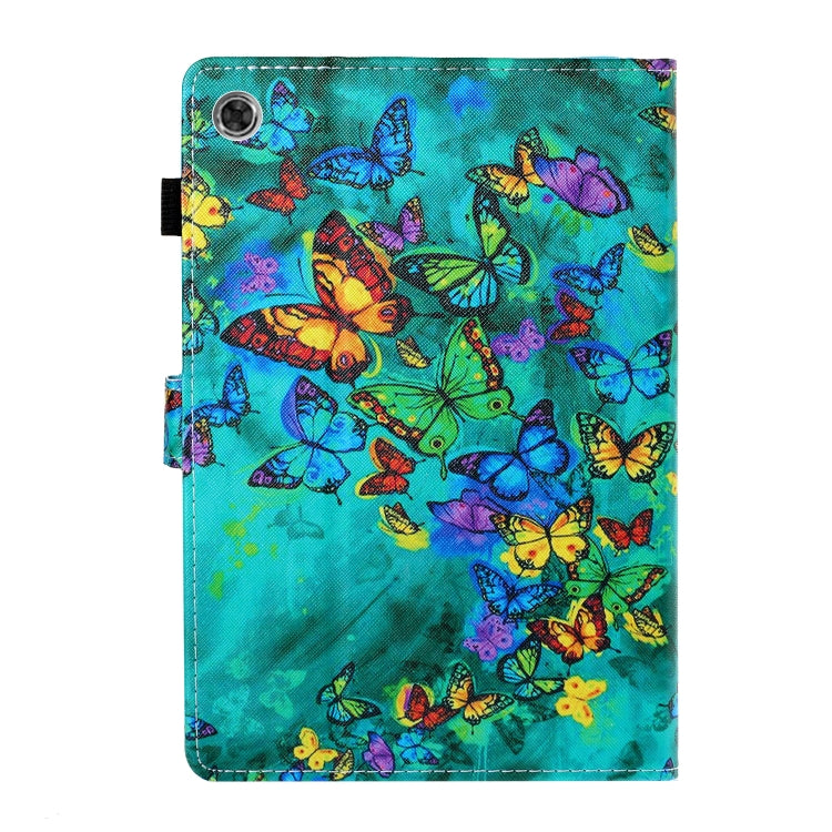 Teal butterfly-pattern tablet case with camera cutout and side hinge