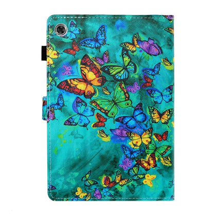 Teal butterfly-pattern tablet case with camera cutout and side hinge