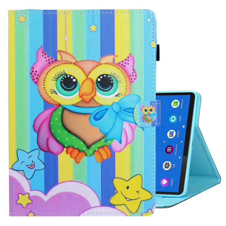 Light blue owl print tablet folio case with open stand and tablet