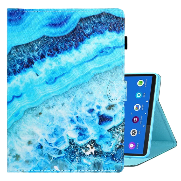 Smart leather tablet case with blue ocean-style swirl print and side flip cover