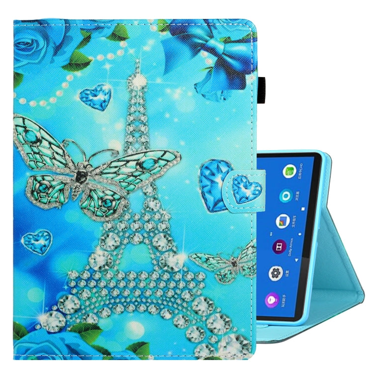 Blue smart leather tablet case with jeweled butterfly and hearts folio stand