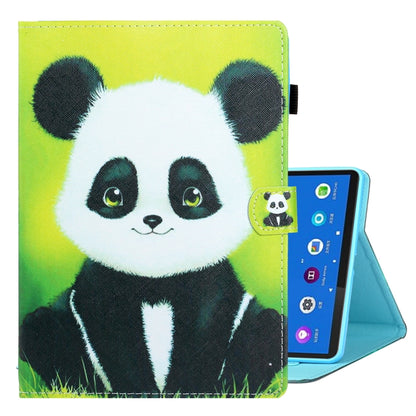 Smart leather tablet case with green panda face print and small panda badge
