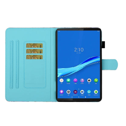 Light blue folio tablet case with interior card slots and open stand support.