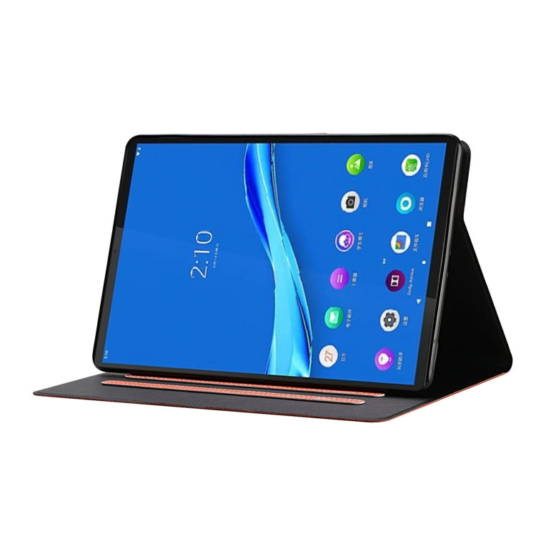 Orange smart leather tablet case open as a hands-free stand for tablet