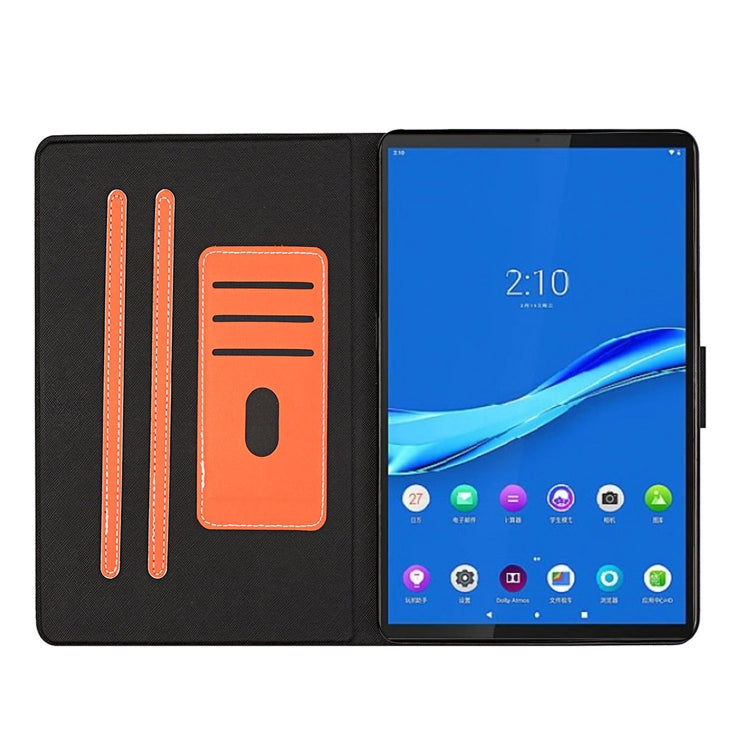 Black and orange smart leather tablet case interior with card slots and stand