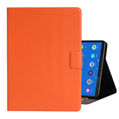 Orange smart leather tablet case with fold-over cover and front magnetic strap
