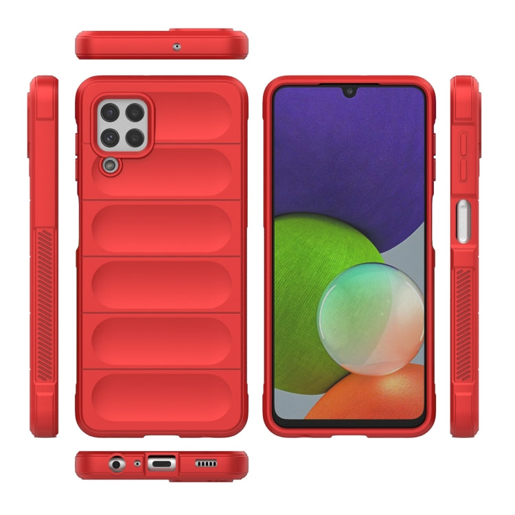 Magic Shield TPU + flannel phone case in red, shown front and back