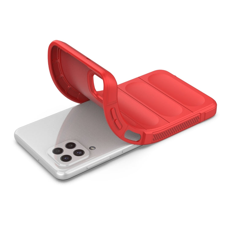 Magic Shield TPU + flannel phone case in red with raised edge protection