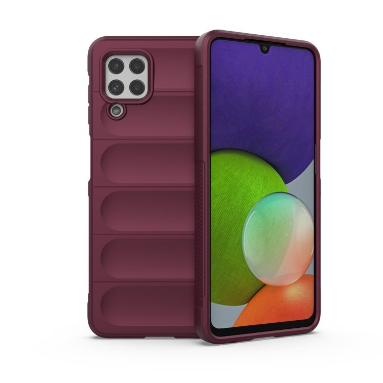 Magic Shield TPU + flannel phone case in wine red, front and back view