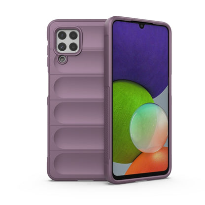Magic Shield TPU + flannel phone case in purple, front and back view