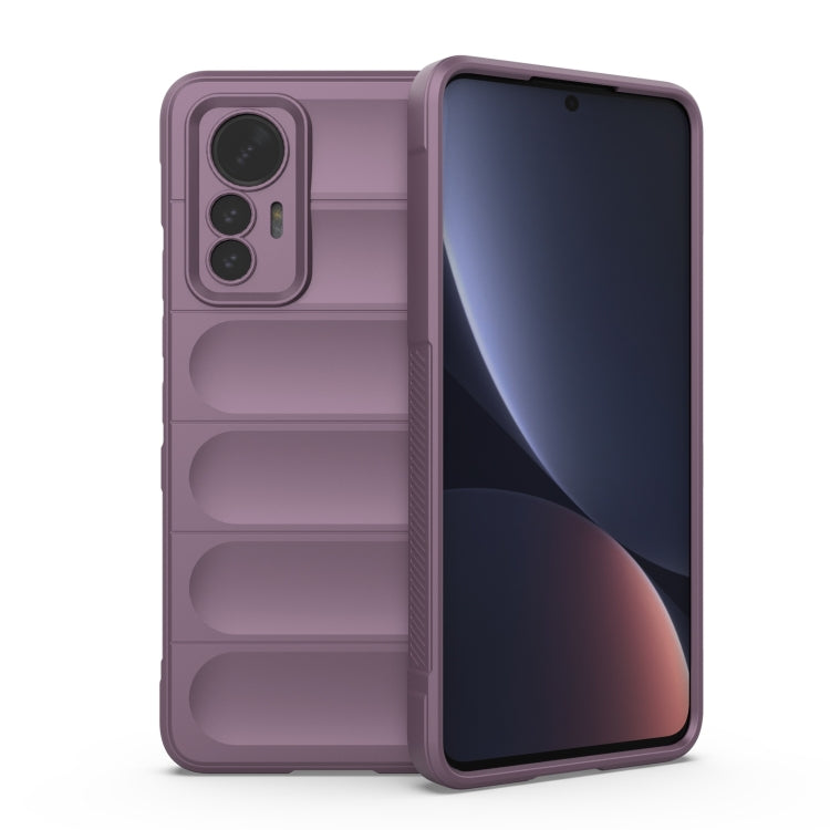 Purple TPU phone case with flannel lining, raised screen lip and camera cutouts