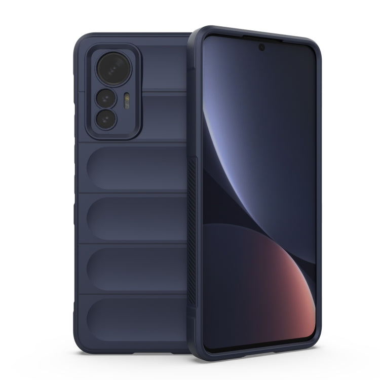 Dark blue TPU phone case with flannel lining, durable shell with camera cutouts