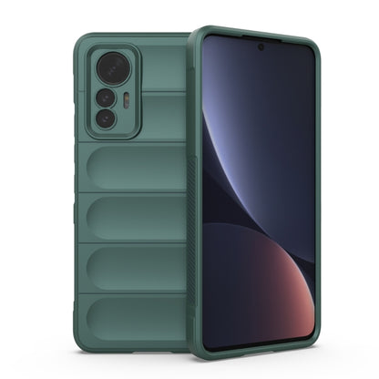 Dark green TPU phone case with ridged panel design and dual camera cutouts