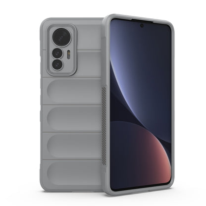 Light gray TPU phone case with ridged panel design and dual camera cutouts