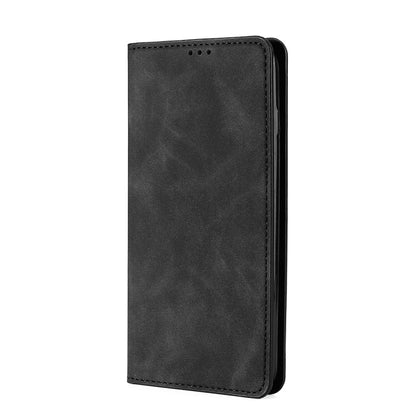 Magnetic horizontal flip leather phone case, black; front cover with speaker cutout