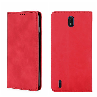 Magnetic horizontal flip leather phone case, red; front cover and back camera cutouts