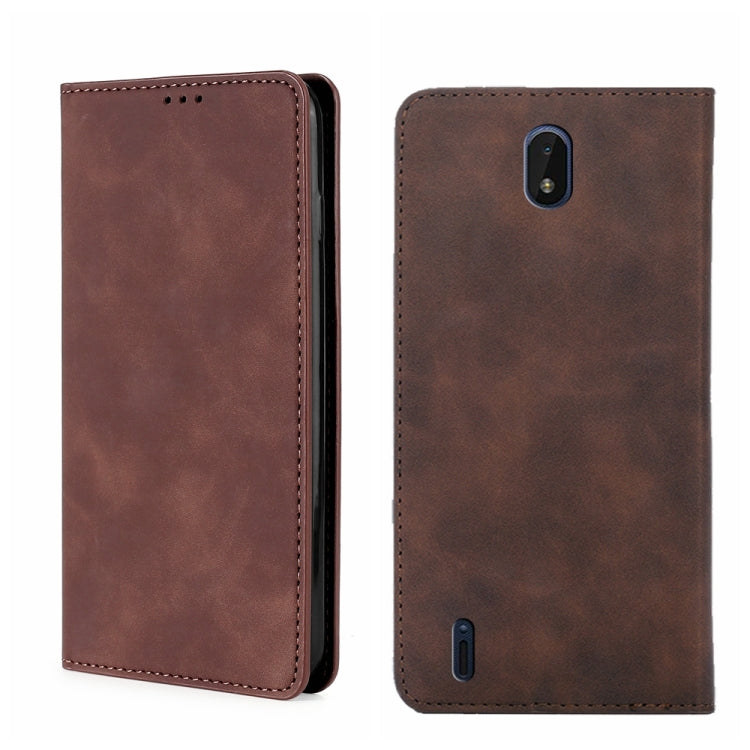 Magnetic horizontal flip leather phone case, dark brown; front cover and back camera cutouts